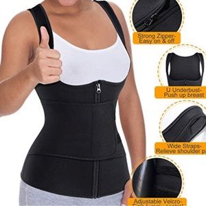 Tummy Control Zipper Vest Workout Body Shaper Tank Top with Strap